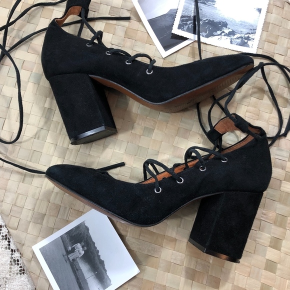 TopShop Black Block Heel Lace Up Pumps 39 - Picture 2 of 7